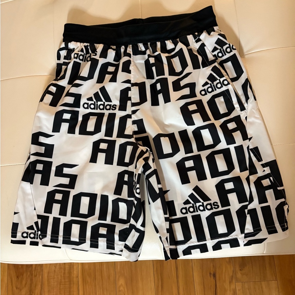 Adidas Black and White Athletic Shorts Dynamic Print